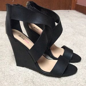 Black wedge sandals